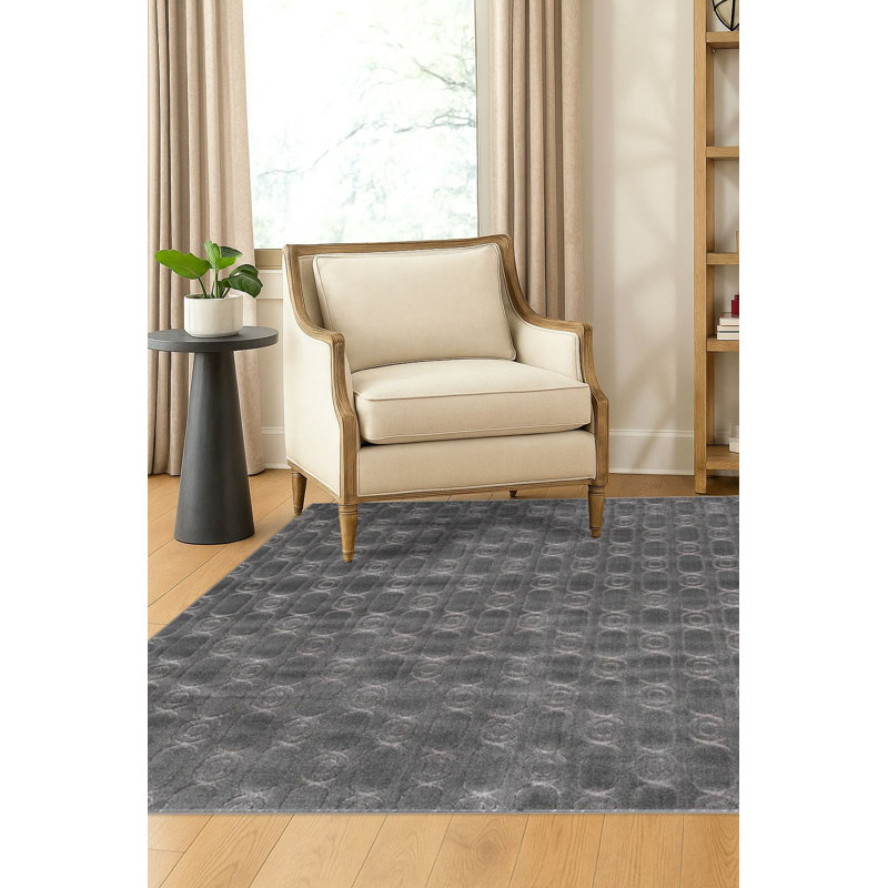 Tapis contemporain gris et argenté Vincente, Carré 7 pi 10 po