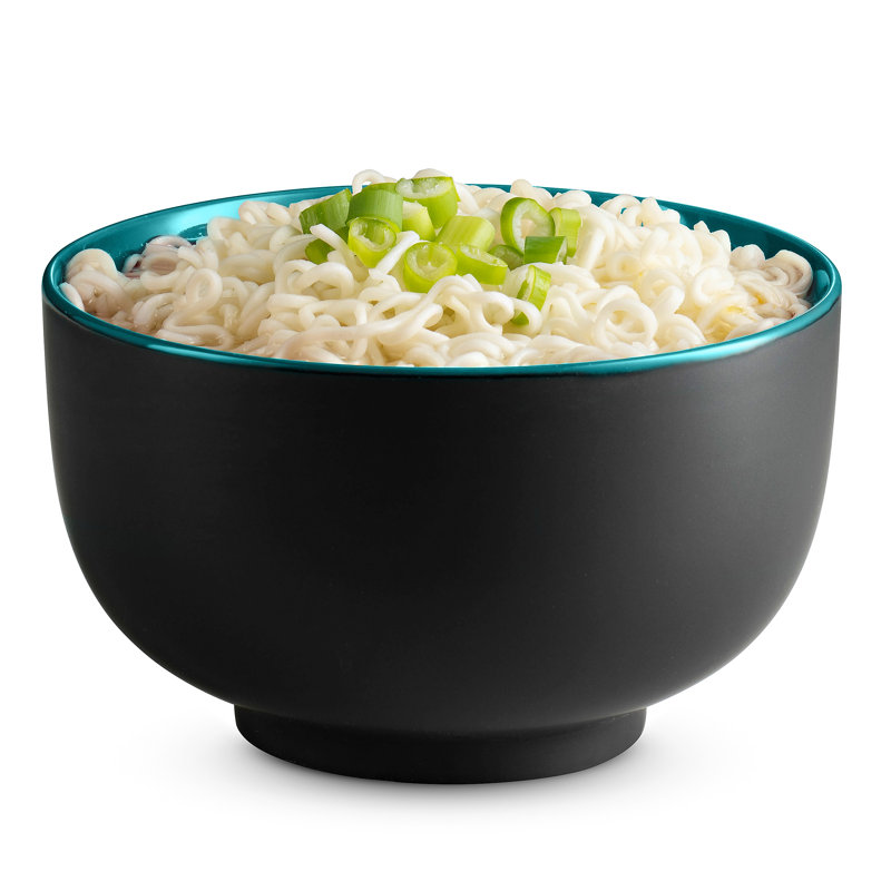 34 oz. Ceramic Japanese Noodle Bowl Set, Black/Aqua