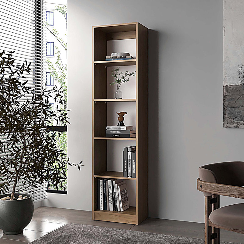 Bibliothèque en chêne naturel et blanc à 5 tablettes avec rangement ouvert, (5 tablettes) H 71 po x l 24,7 po x P 11,8 po 