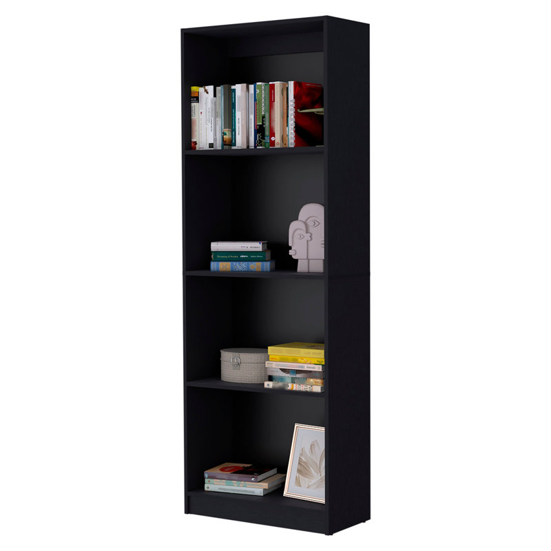 71" White Wood Four Tier Bookcase, Black