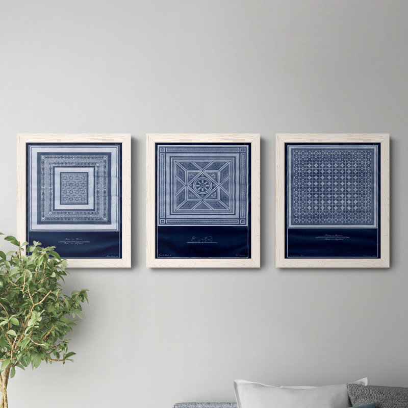 " Indigo Tile I " 2 - Pieces, White Framed, 17" H x 20" W x 1" D