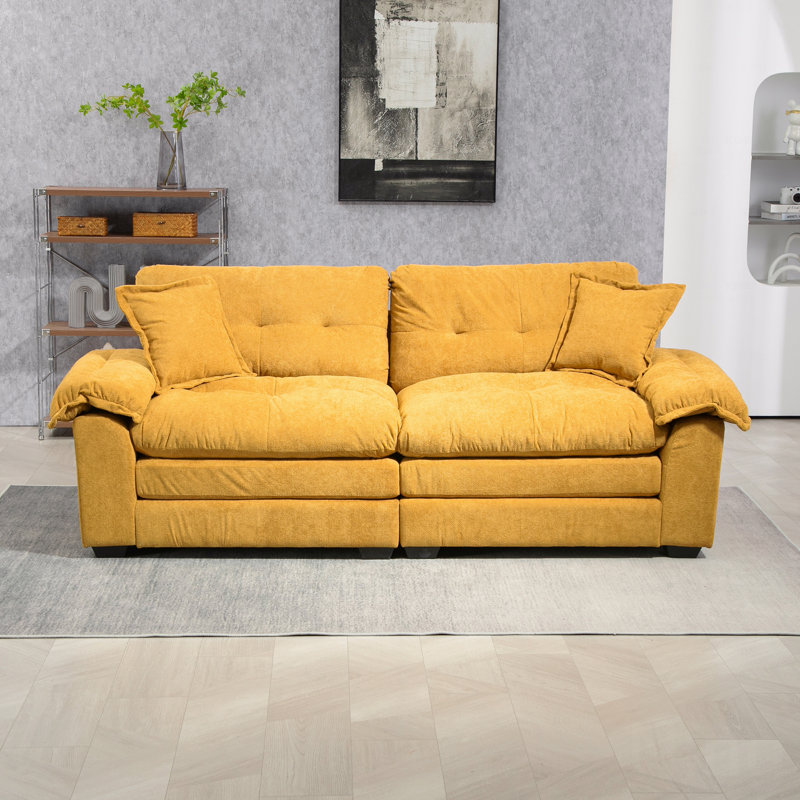 Petit canapé rembourré 84 po en tissu chenille avec causeuse 84 po et 2 coussins décoratifs en mousse à mémoire de forme