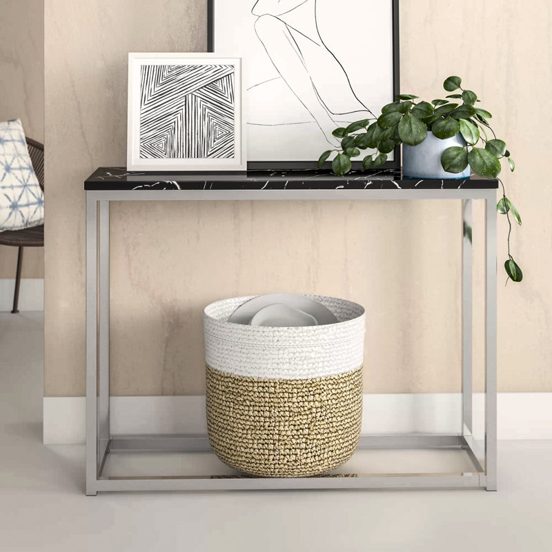 Eger 100cm Console Table, White Marble, Chrome