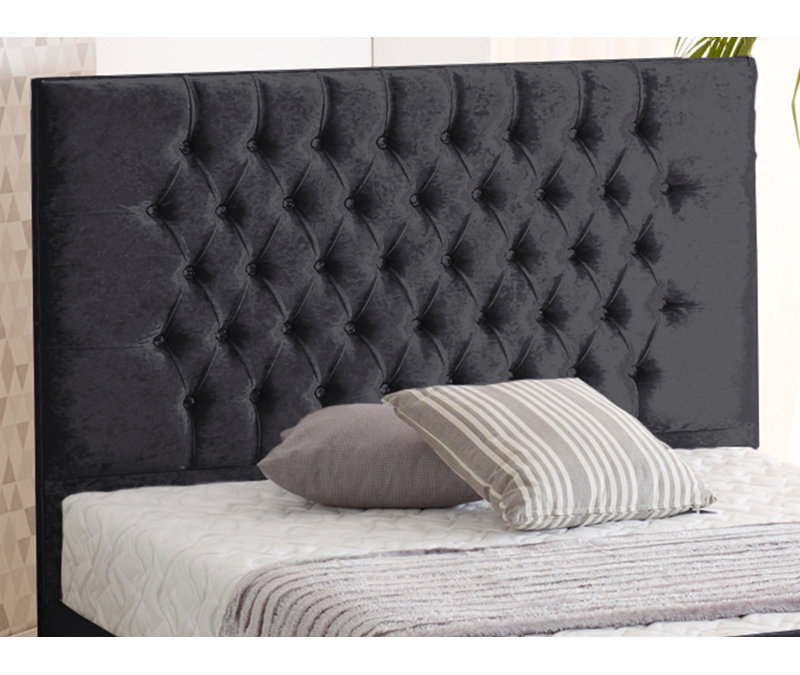 Lula Upholstered Bed, Single (3'), Black Crush Velvet