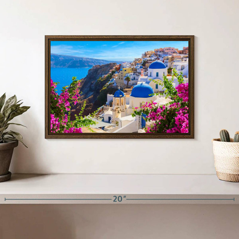 Perspectives d'Oia, 13 po x 9 po, Cadre flottant noyer