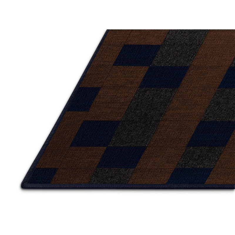 Tapis bleu à carreaux lavable à la machine, Rond 4 pi