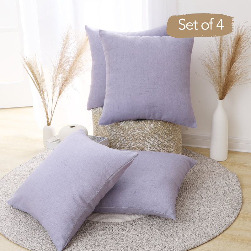 Pastel Purple Faux Linen 16" x 16" Euro Pillow Covers Set of 4