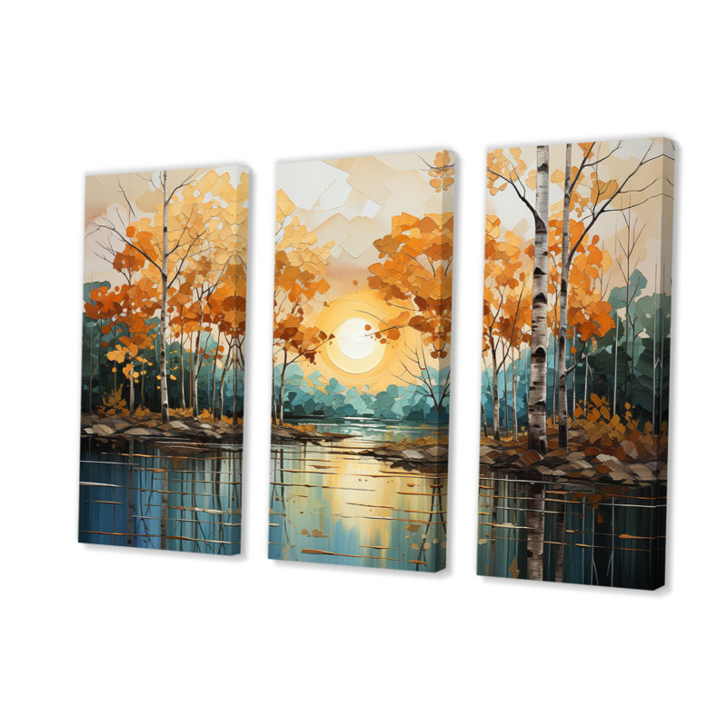 Birch Woods Golden Reflections II sur toile, reproduction de 3 pièces, H 28 po x l 36 po x P 1 po