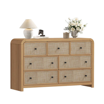 Cevat Rattan 7-Drawers Dresser，Thickened Curved Profile Design