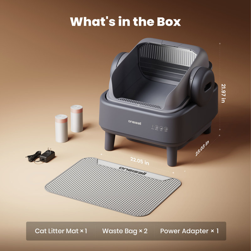 Oneisall Automatic Self Cleaning Cat Litter Box: Open Top,4 Layer Safety Sensor, Easy Clean Washable Liner,11L Waste Bin,40pcs Waste Bags With Mat for Multiple Cats