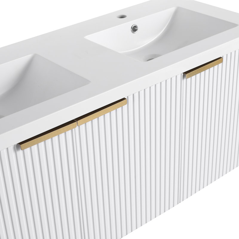 Ensemble de meuble-lavabo double 48 po avec plateau en résine Larchdale, Blanc / noir doré, 48"
