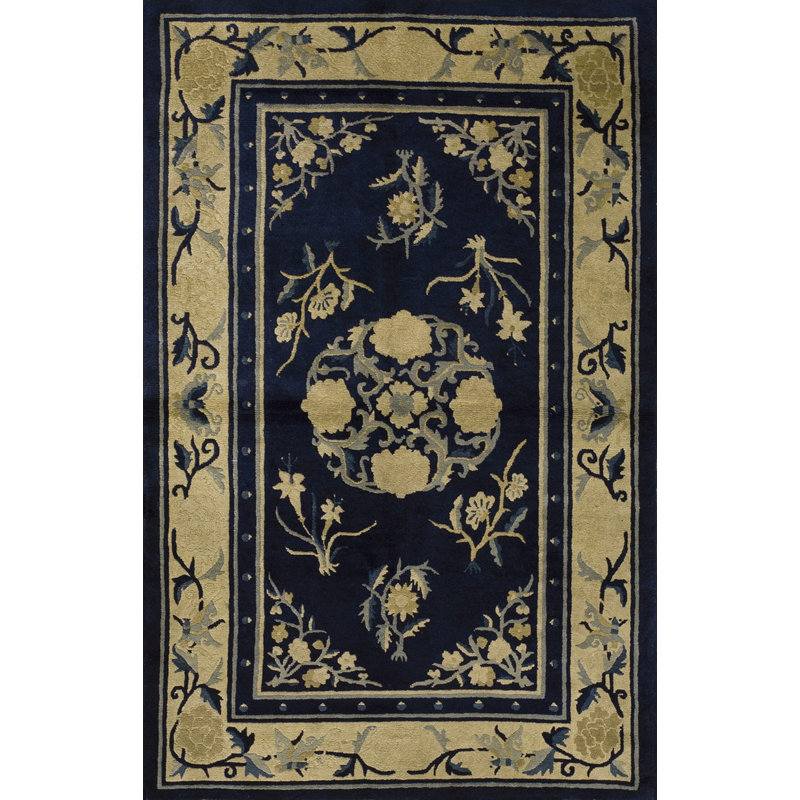 Tapis chameau en laine bleu marine antique