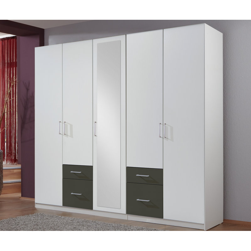 Shakuntala 6 Door Wardrobe, 208cm H x 225cm W x 58cm D, White/Graphite