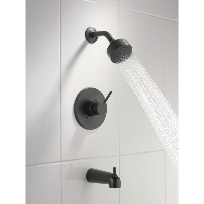 Modern 14 Series Bathtub and Shower Faucet Set, Matte Black Shower Head and Handle Set, Valve Trim Kit, Matte Black (Valve Not Included)