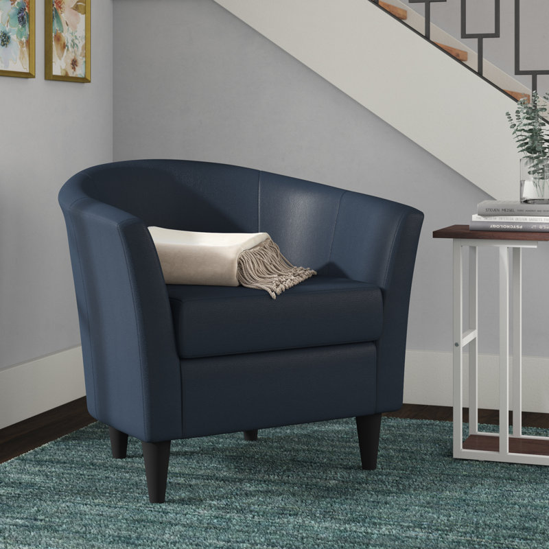 Kronos Faux Leather Barrel Chair, Peacock Blue Faux Leather