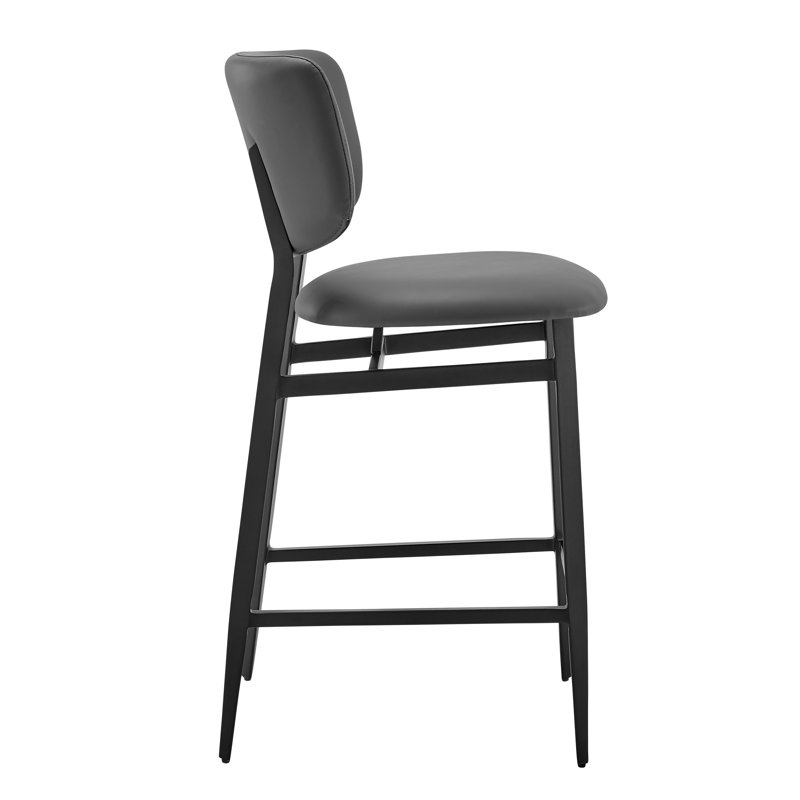 Gray Faux Leather and Black Steel Counter Stool