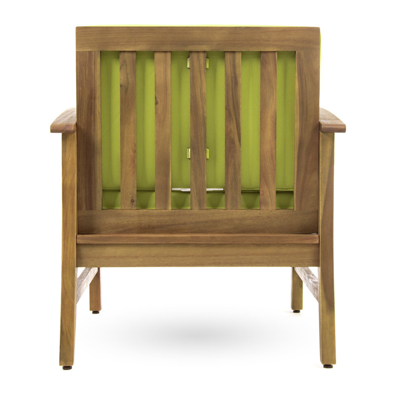 Acacia Wood Club Chairs with Green Cushions, Set of 2