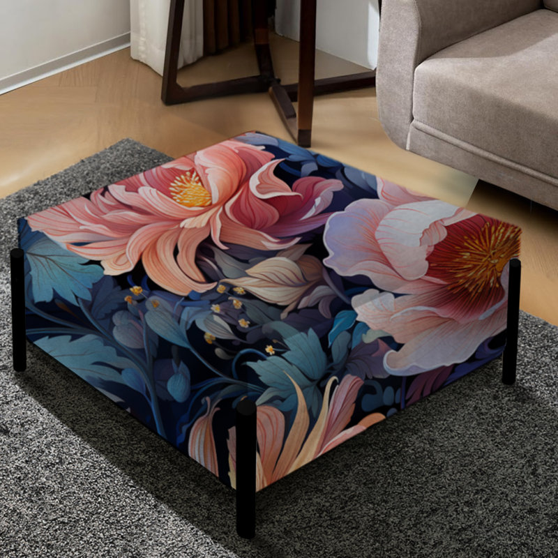 Motif floral rose forêt enchantée - grand repose-pieds carré floral