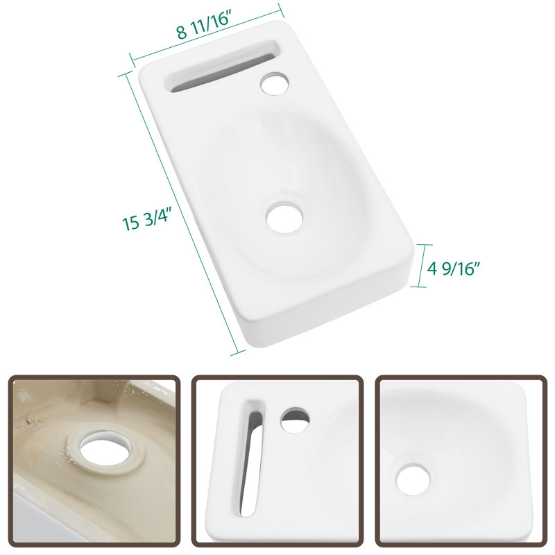 MONSFEST 8.7'' Ceramic Rectangular Bathroom Sink