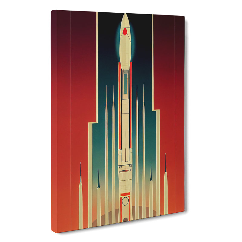 Art Deco Spaceship Art No.4 - Wrapped Canvas, 50cm H x 35cm W x 3cm D