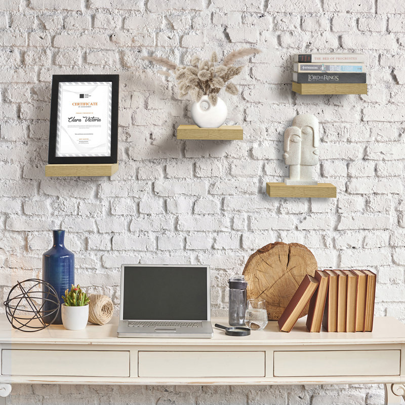 9" Square Tile Floating Shelves with Invisible Mounting Set of 4, Maple Wood