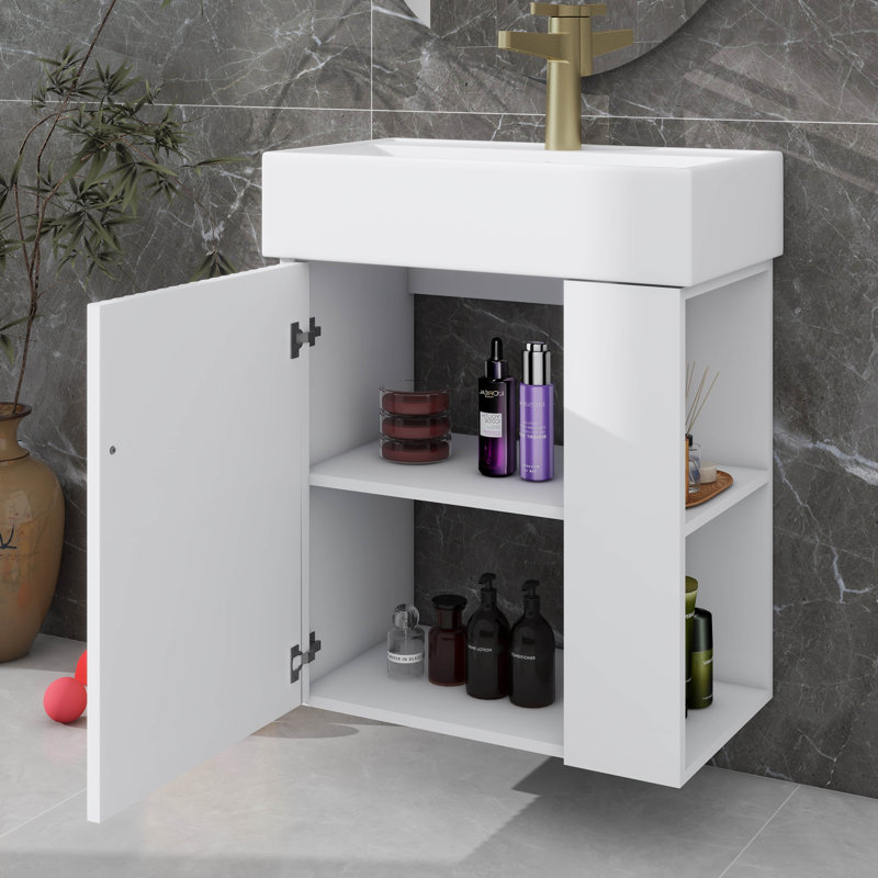 Meuble-lavabo flottant 21,6 po avec lavabo et unité murale compacte avec lavabo en céramique