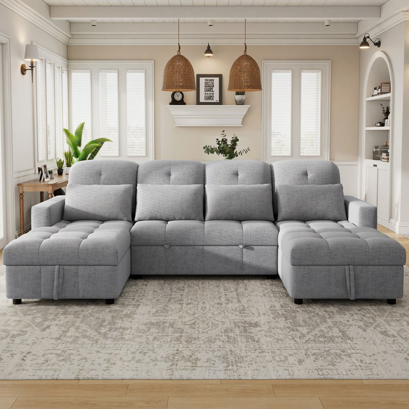 110.2" U-Shaped Sofa Versatile Sectional Sofa Pull-Out Sofa Bed With Double Storage Chaise Lounges And Two USB Ports