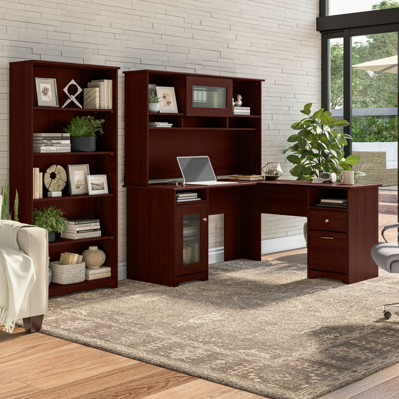 Shelonda 3 Piece Computer Desk Office Set, Harvest Cherry