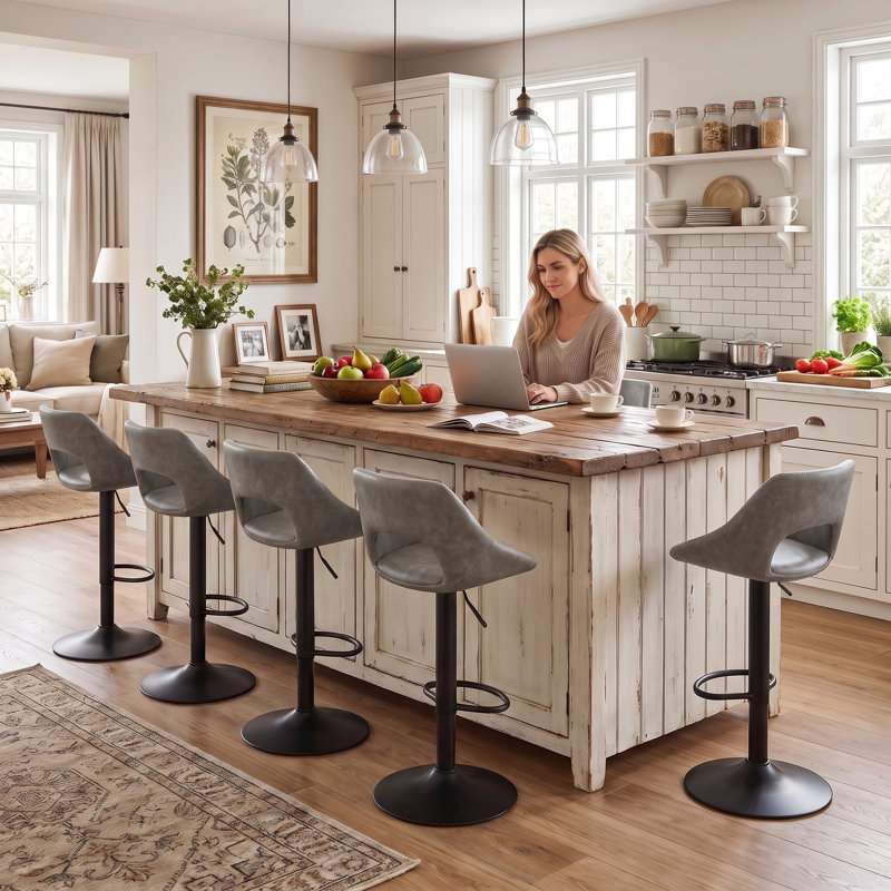 Upholstered PU Leather Bar Stools Modern Swivel Counter Stool with Hollow Backrest for Home Bar Kitchen