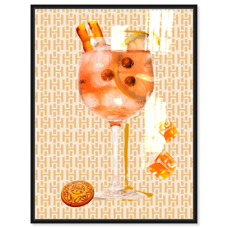 Oliver Gal Orange Aperol Paris Glam & Bar - Hand-Applied Glass Coat Framed Canvas Art, Black, 30" H x 24" W