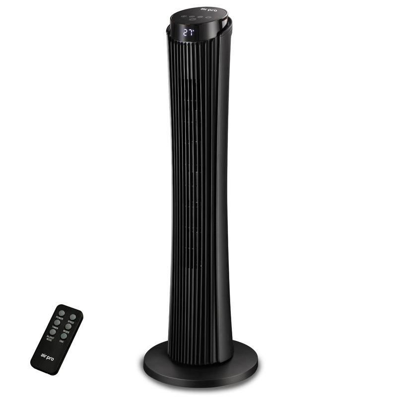 34" Tower Oscillating Fan - 3 Speeds - LED Display 15H Timer, Black