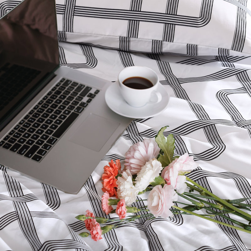 Twin White Microfiber Comforter and Sham Set with Geometric Pattern