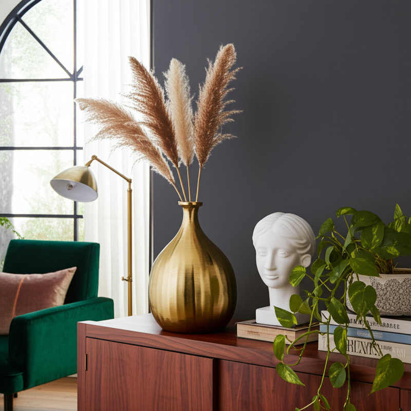 Modern Metal Aluminum Decorative Vase with Sculptural Design for Contemporary Interior Styling., Gold, 7" H x 8" W x 8" D