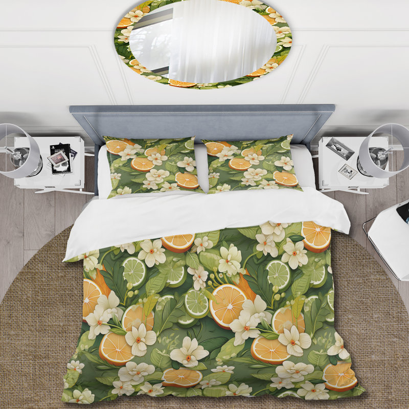 Ensemble de housse de couette à motif zeste d'agrumes, Housse de couette pour très grand lit et 2 très