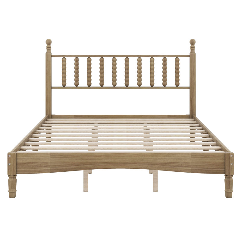 Grand lit plateforme rétro en bois avec tête de lit en forme de gourde, cadre de lit avec support en lattes de bois, pour la chambre à coucher