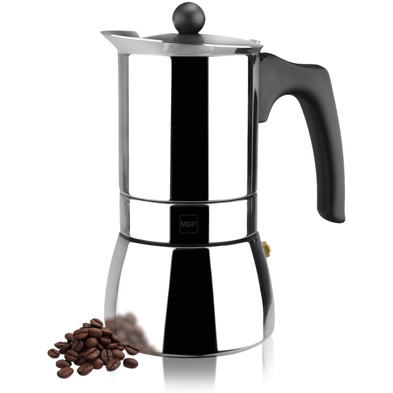 Magefesa Genova Stovetop Espresso Maker, 4-Cup Stainless Steel Moka Pot, Italian Greca Coffee Maker, Suitable for Induction
