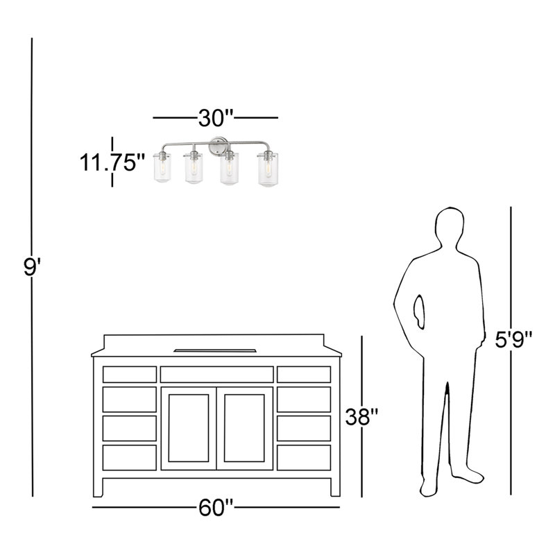 Éclairage pour salle de bain 4 lumières Barbosa, Nickel brossé