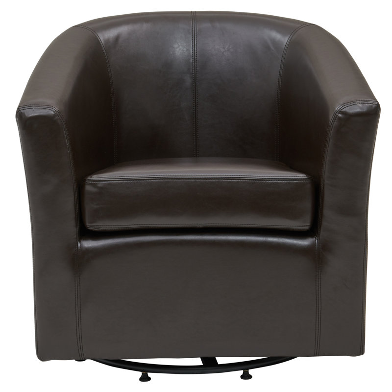 30-Inch Wide Swivel Barrel Chair, Brown Bonded Leather
