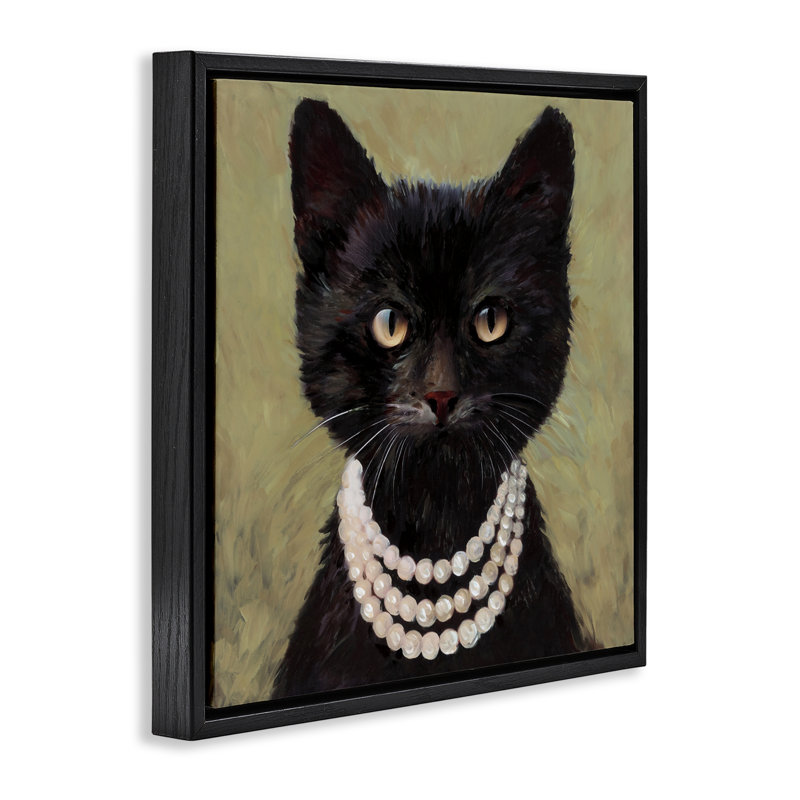 Élégant cadre de chat noir avec collier flottant, design par Wani Pasion, Cadre flottant noir de jais, H 18 po x l 18 po