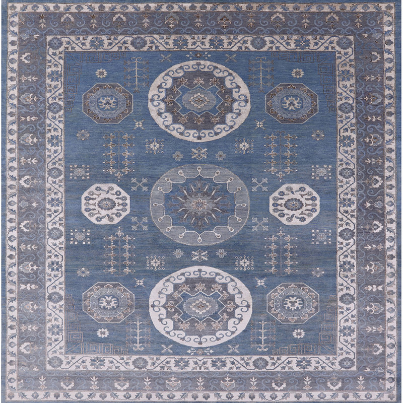 Tapis oriental bleu, Carré 3 pi