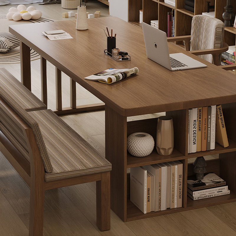 Bureau rectangulaire en bois massif noyer, H 29,53 po x l 70,87 po x P 31,5 po