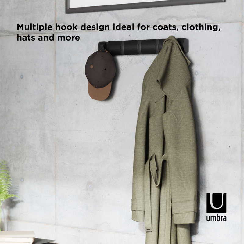 Black 5-Hook Wall Mounted Coat Rack with Retractable Hooks