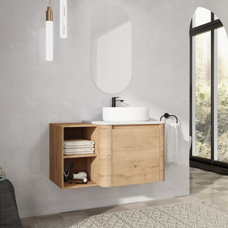 36" Wall Mounted Single Bathroom Vanity with Ceramic Sink, White, 36"
