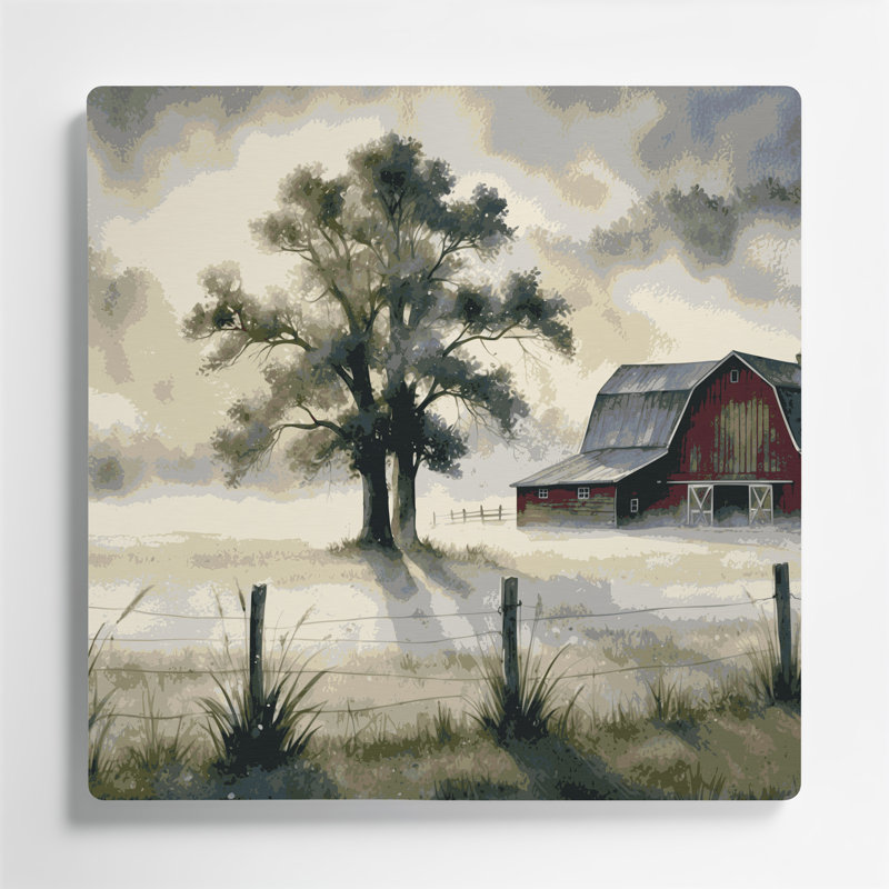 «Farm Morning Mist», art mural en métal beige, H 16 po x l 16 po