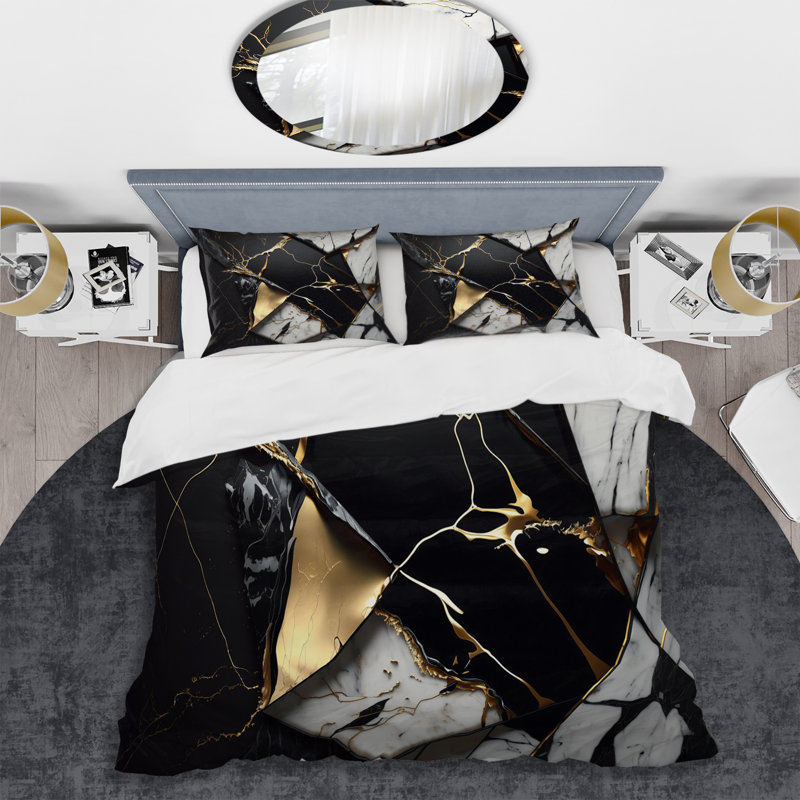 Abstract Geode Gold IV - Ensemble de housse de couette moderne - Microfibre de polyester