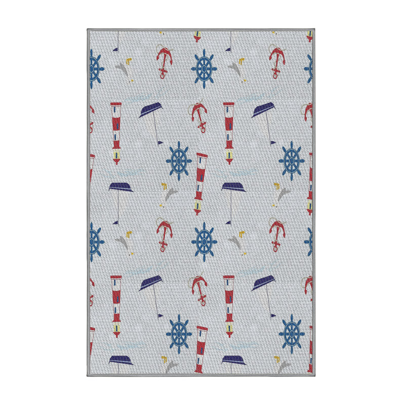 Tapis gris/bleu/rouge tissé à la machine, Rectangle 8 pi x 12 pi