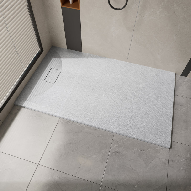 60" L X 36" W Solid Surface Low-Profile Shower Base, Reversible Drain, Zero-Threshold End-Drain Shower Base: Non-Slip, Wheelchair-Friendly, Left or Right Drain