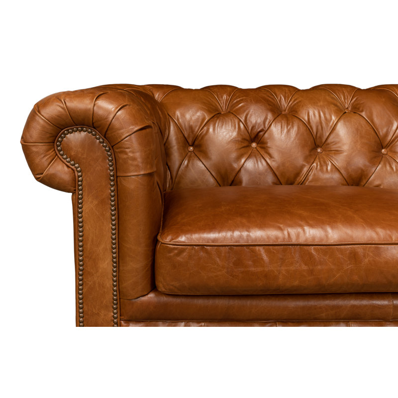 Carola Leather Sofa, Cuba Brown Genuine Leather