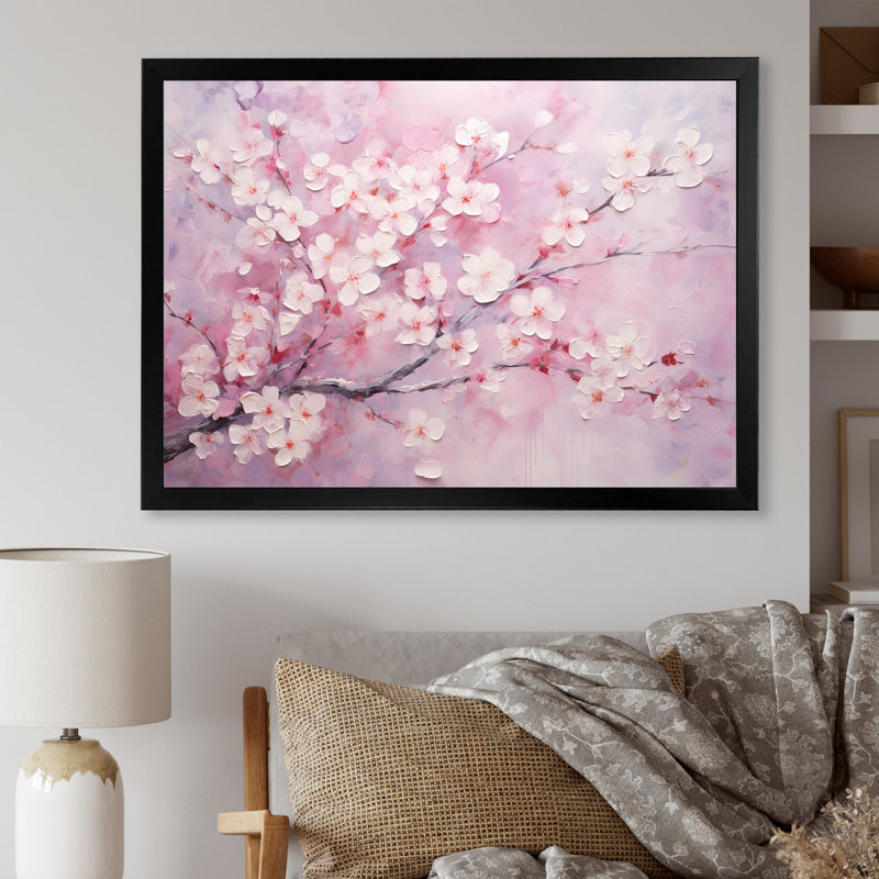 Minimalisme cerisier rose sur toile, H 24 po x l 32 po x P 1 po, Cadre simple noir