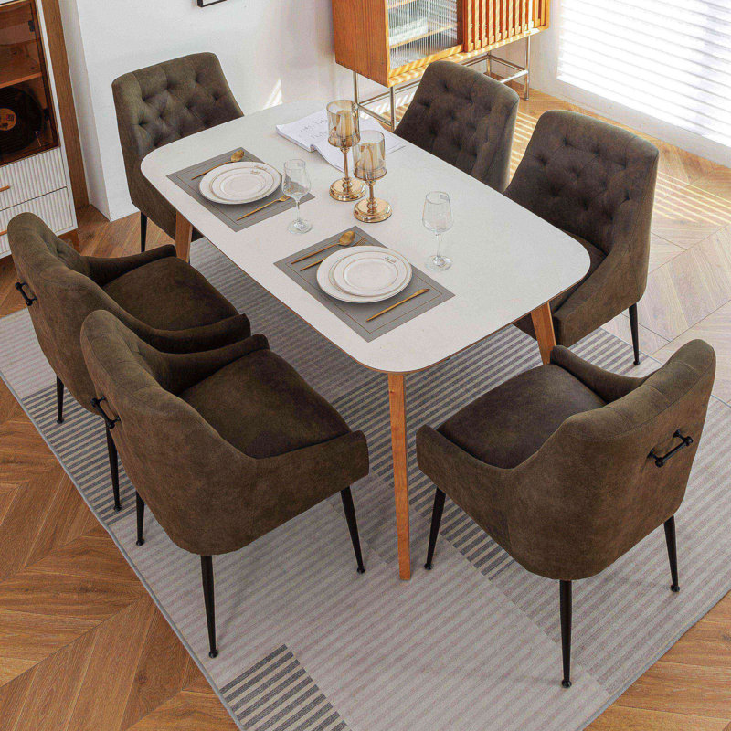Dining Chairs (Set of 6) Mid Century Modern Kitchen Chair Comfortable Upholstered Premium Fabrics Dinner Chairs for Kitchen Dining Room
